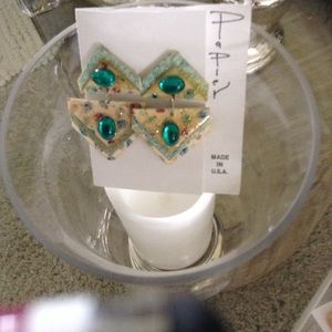 GLITTER ARTWORK CREAM BLUE COPPER DOTS earrings